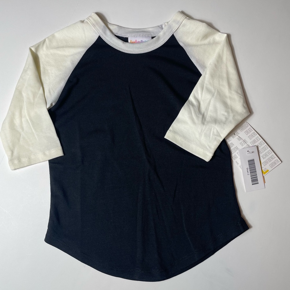 LuLaRoe Kids Black and Cream Long Sleeve Sloan Tee